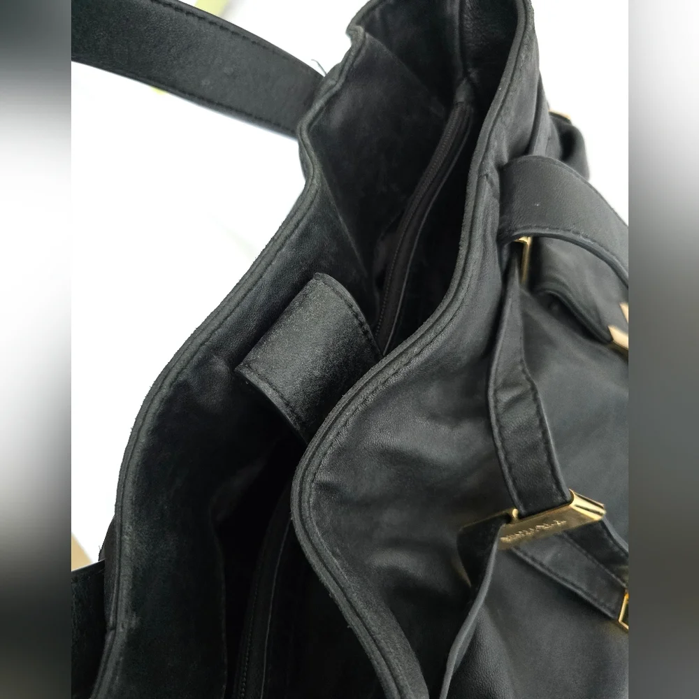 Michael Kors Black Leather Hobo Tote with Gold Hardware